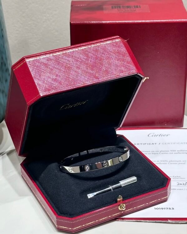 CARTIER LOVE WHITE GOLD 4 DIAMOND BRACELET - Ảnh 6