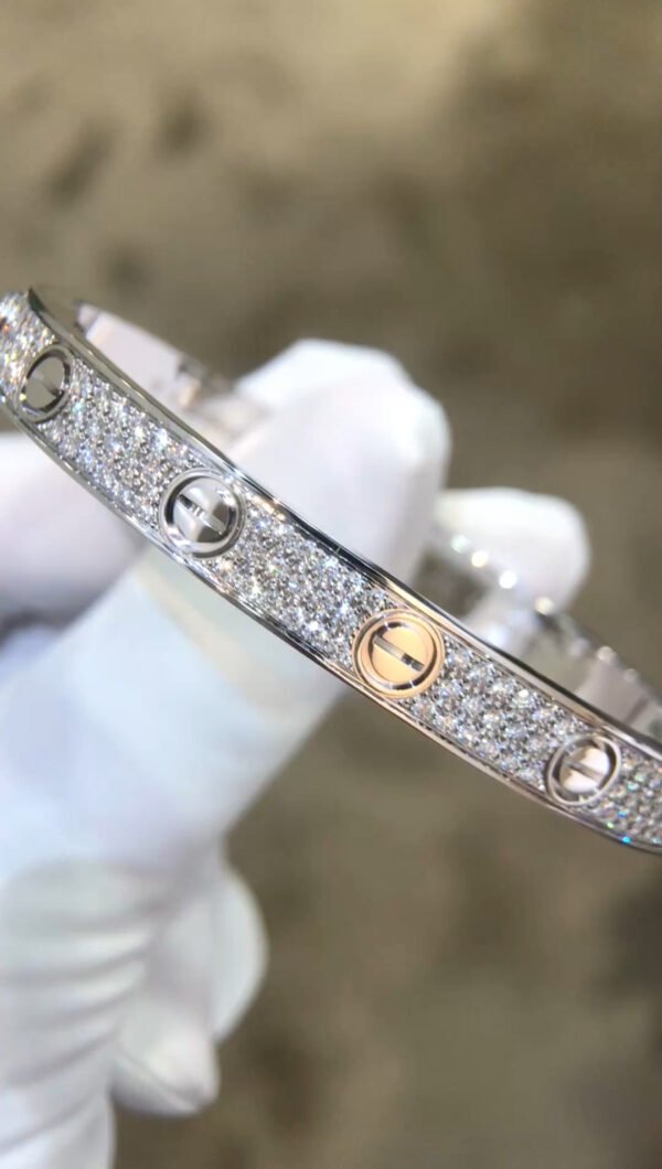 CARTIER LOVE 18K WHITE GOLD, PAVED, CLASSIC MODEL BRACELET - Ảnh 2